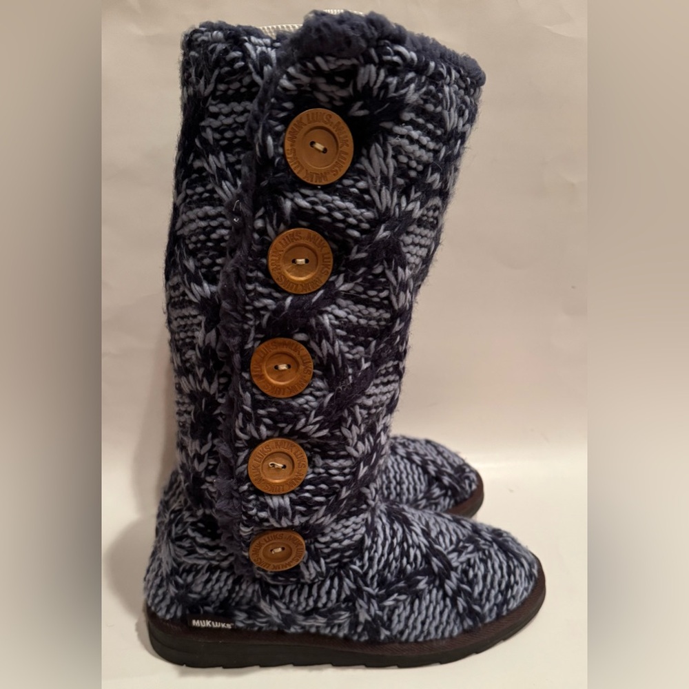 Muk Luks Blue Knit Boots Women's Size 9 Sweater MukLuks New